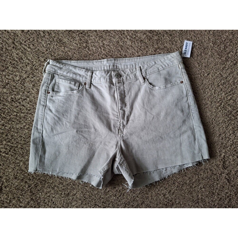 Old Navy Jean Shorts Women's Size 16 High-Rise O.G. Straight Beige Raw Hem